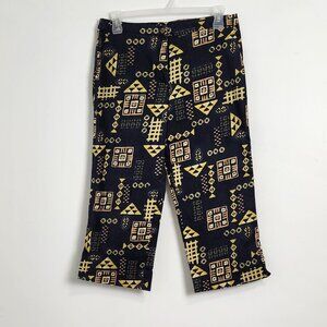 Vtg 90s Banana Bay Resort Wear Capri Pant Geometric Print 4 Pockets Navy Yellow